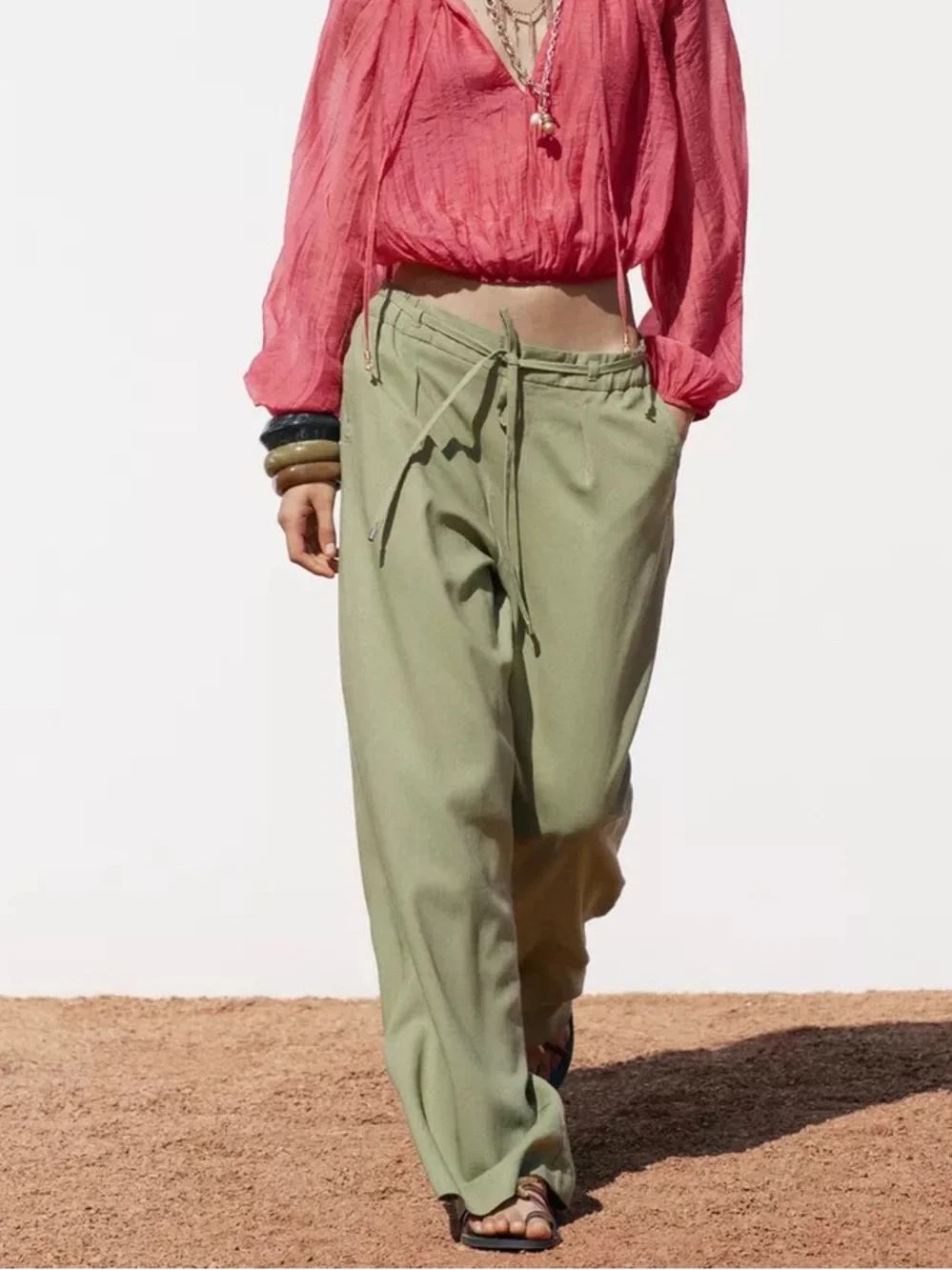 Zara olive green linen blend pants